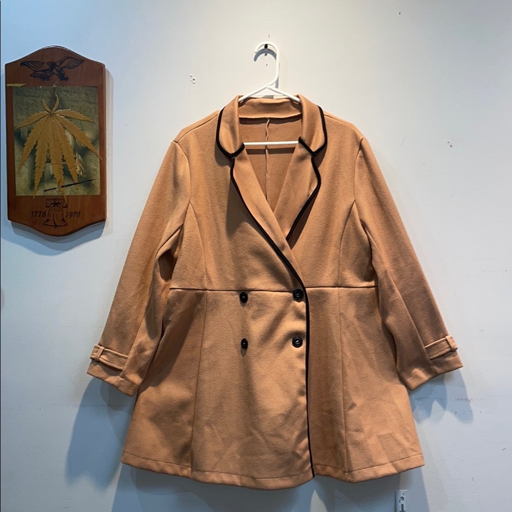 Tan Long SHEIN Trench Coat with Lapel Collar and Relaxed Fit | Size 0X